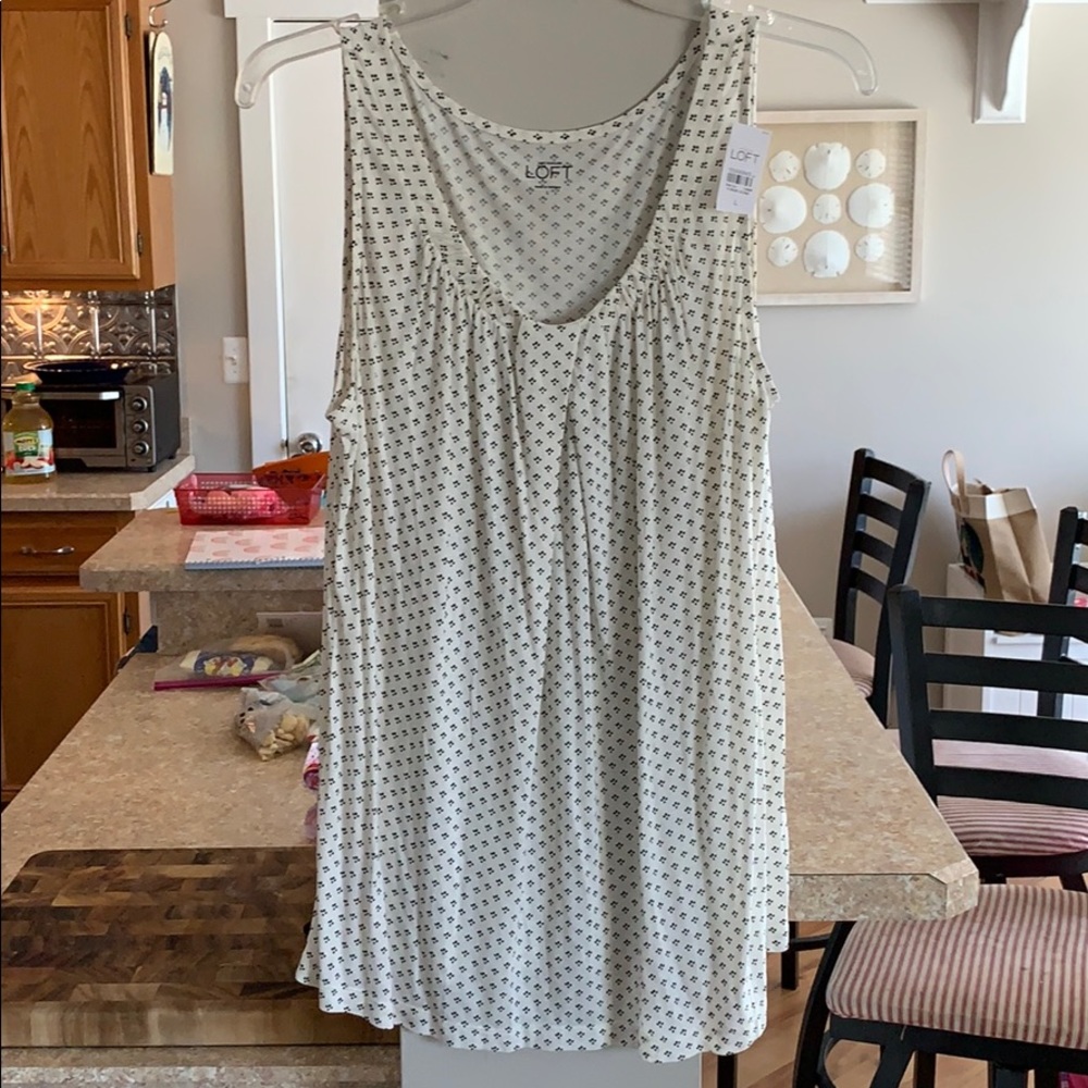 Ann Taylor Loft White Tank Top w/ Ruched Neckline